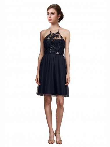 Knee Length Black Sleeveless A-Line Bridesmaid Gown Leeds