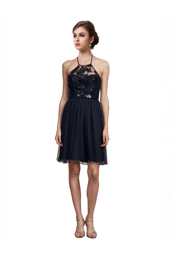 Knee Length Black Sleeveless A-Line Bridesmaid Gown Leeds