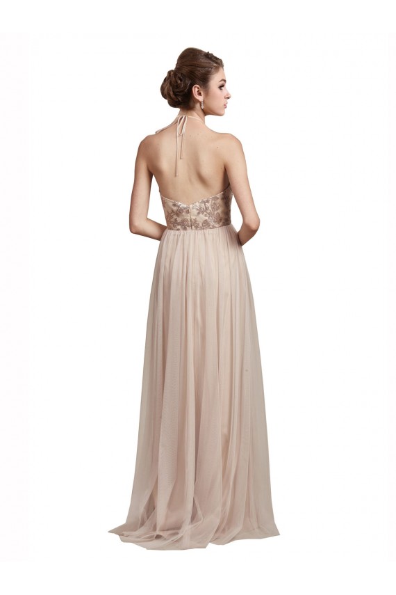 Long Nude Sleeveless A-Line Tulle Bridesmaid Dress Leeds