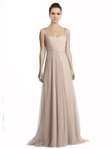 Long Nude Sleeveless A-Line Tulle Bridesmaid Evening Dress Leeds