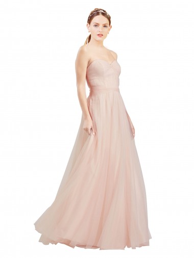 Long Pink Sleeveless A-Line Open Back Tulle Semi Formal Dress / Bridesmaid Dress Leeds