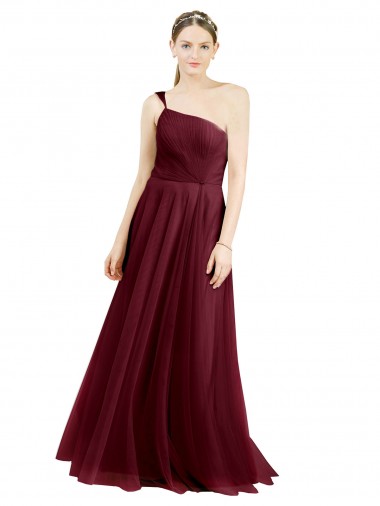 Long Burgundy Sleeveless A-Line Tulle Semi Formal Evening Dress / Bridesmaid Dress Leeds