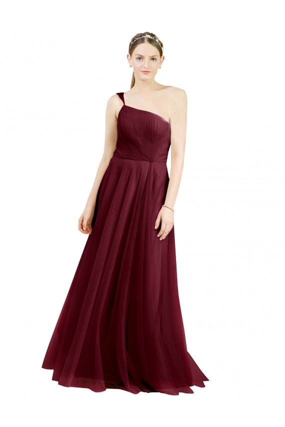 Long Burgundy Sleeveless A-Line Tulle Semi Formal Evening Dress / Bridesmaid Dress Leeds