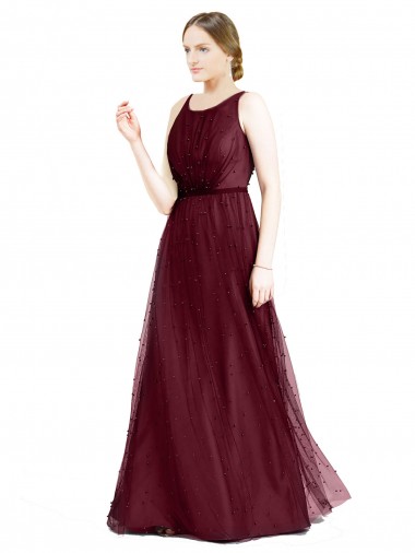 Long Burgundy Sleeveless A-Line Keyhole Back Semi Formal Evening Dress / Bridesmaid Dress Leeds