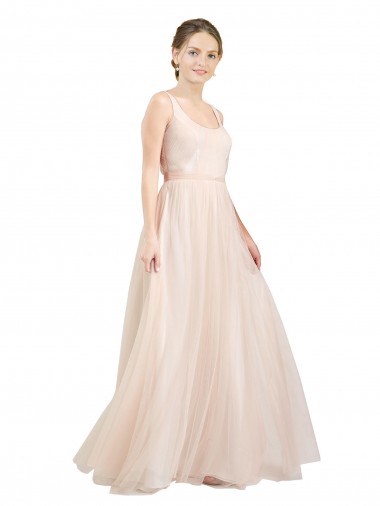 Long Pink Sleeveless A-Line Open Back Tulle Semi Formal Evening Dress / Bridesmaid Dress Leeds