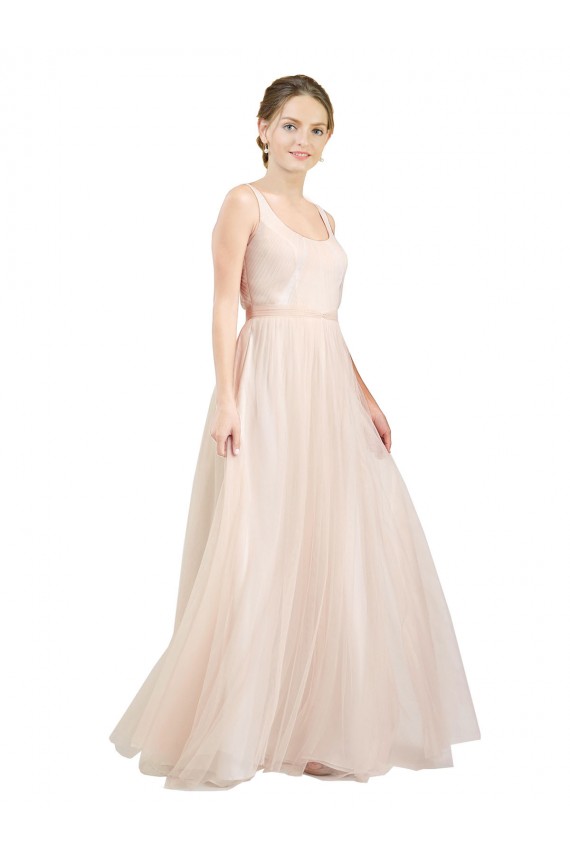 Long Pink Sleeveless A-Line Open Back Tulle Semi Formal Evening Dress / Bridesmaid Dress Leeds