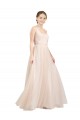 Long Pink Sleeveless A-Line Open Back Tulle Semi Formal Evening Dress / Bridesmaid Dress Leeds