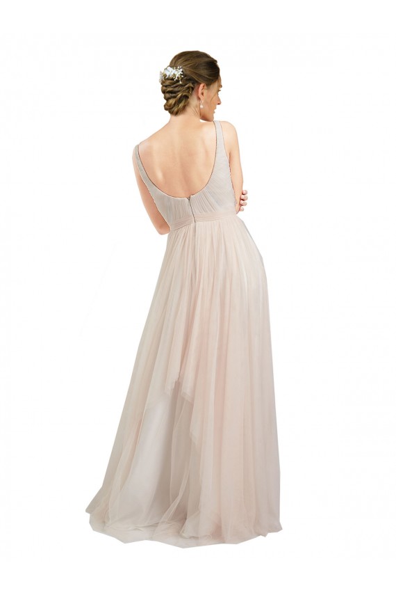 Long Pink Sleeveless A-Line Open Back Tulle Semi Formal Evening Dress / Bridesmaid Dress Leeds