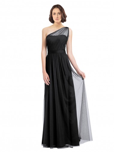 Long Black Sleeveless A-Line Tulle Bridesmaid Dress Leeds