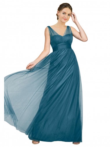 Long Teal Green Sleeveless A-Line V-Back Bridesmaid Dress Leeds