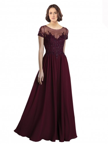 Long Burgundy Gold Cap Sleeves A-Line Bridesmaid Dress Leeds