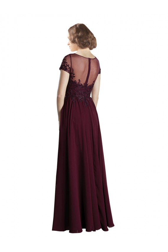 Long Burgundy Gold Cap Sleeves A-Line Bridesmaid Dress Leeds