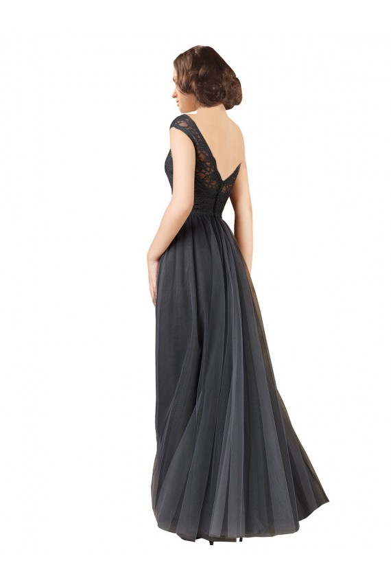 Long Slate Grey Cap Sleeves A-Line Bridesmaid Dress Leeds