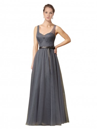 Long Slate Grey Sleeveless A-Line V-Back Formal Dress / Bridesmaid Dress Leeds