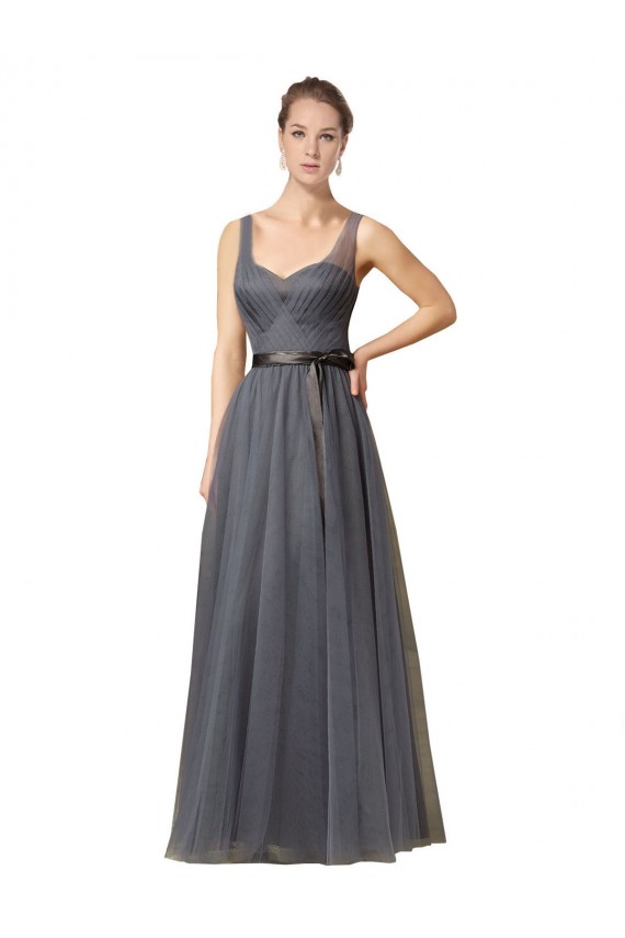 Long Slate Grey Sleeveless A-Line V-Back Formal Dress / Bridesmaid Dress Leeds