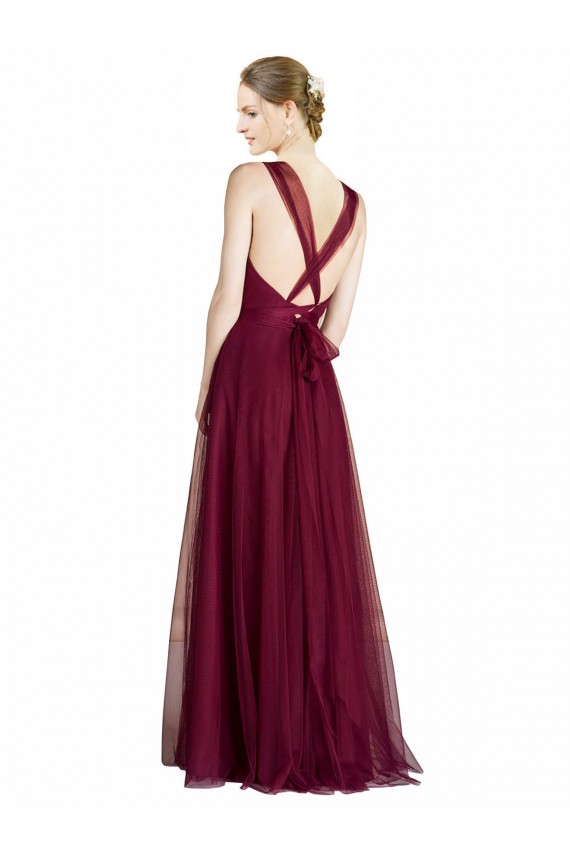 Long Sleeveless A-Line Open Back Tulle Bridesmaid Dress Leeds