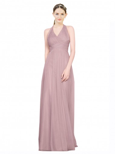 Long Sleeveless A-Line Low Back Tulle Bridesmaid Gown Leeds