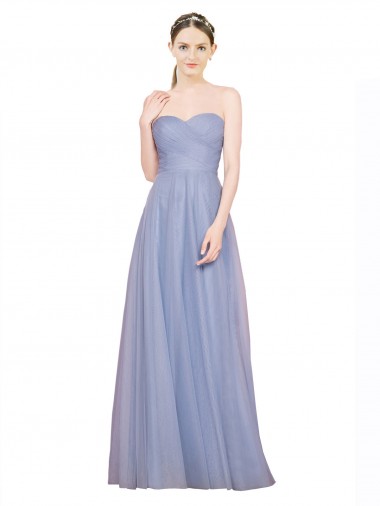 Long Light Sky Blue Sleeveless A-Line Low Back Tulle Formal Dress / Bridesmaid Dress Leeds