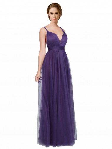 Long Purple Sleeveless A-Line Low Back Bridesmaid Dress Leeds