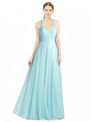 Long Mint Green Sleeveless A-Line Low Back Bridesmaid Dress Leeds
