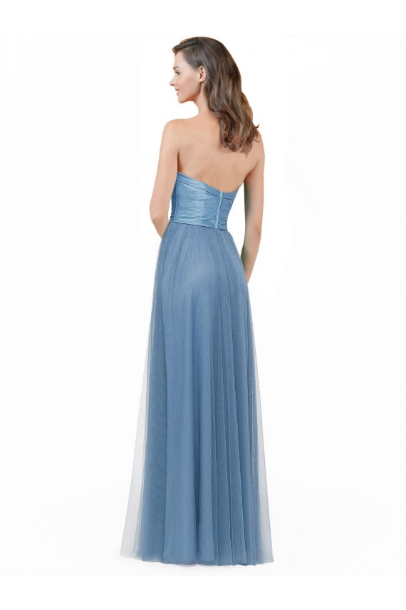 Long Sleeveless A-Line Low Back Satin & Tulle Bridesmaid Dress Leeds