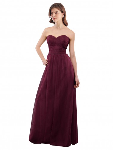 Long Burgundy Sleeveless A-Line Low Back Bridesmaid Dress Leeds
