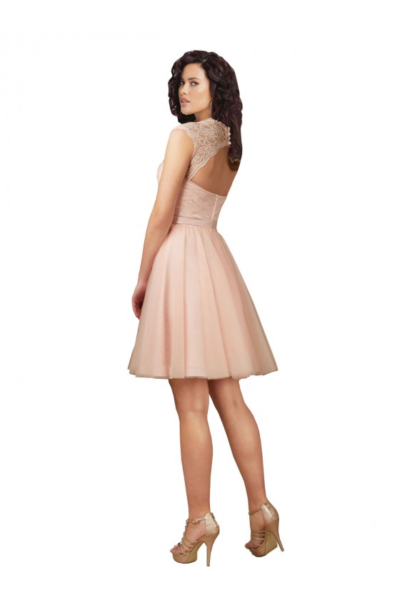 Knee Length Cap Sleeves A-Line Keyhole Back Bridesmaid Dress Leeds