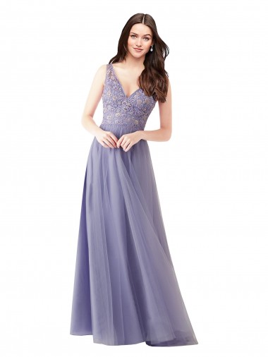 Long Sleeveless A-Line V-Back Tulle & Lace Formal Dress / Bridesmaid Dress Leeds