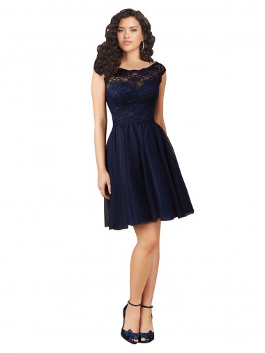 Knee Length Dark Navy Sleeveless A-Line V-Back Bridesmaid Dress Leeds