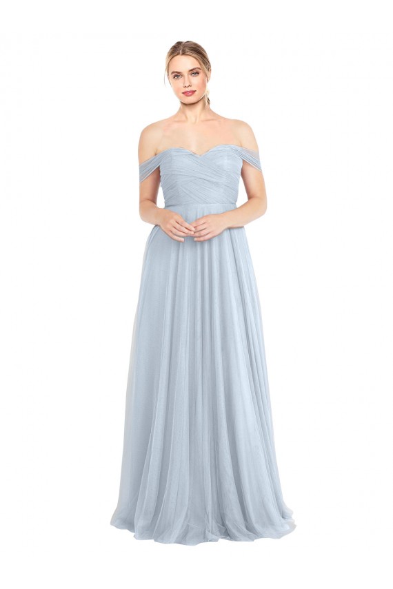 Long Light Sky Blue Sleeveless A-Line Tulle Evening Dress / Bridesmaid Dress Leeds