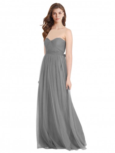 Long Slate Grey Sleeveless A-Line Bridesmaid Gown Leeds