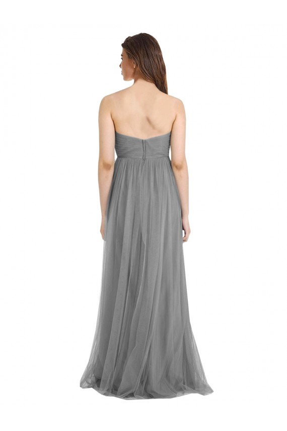 Long Slate Grey Sleeveless A-Line Bridesmaid Gown Leeds