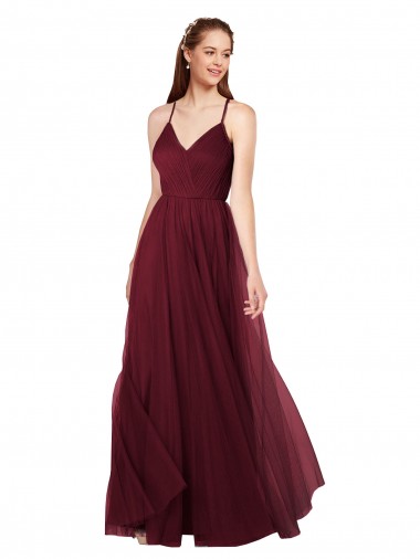 Long Burgundy Sleeveless A-Line Keyhole Back Bridesmaid Dress Leeds