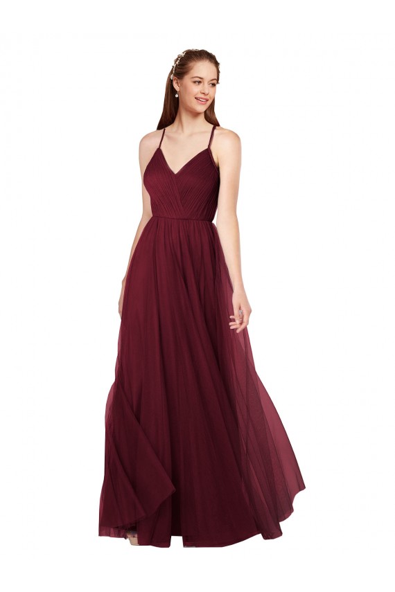 Long Burgundy Sleeveless A-Line Keyhole Back Bridesmaid Dress Leeds