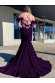 Court Train Plum Purple Sleeveless Sheath Velvet Sequin Prom Dress / Evening Dress Leeds