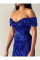 Sweep Train Royal Blue Sleeveless Mermaid Velvet Sequin Prom Dress Leeds