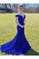 Sweep Train Royal Blue Sleeveless Sheath Velvet Sequin Prom Dress Leeds
