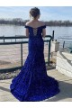 Sweep Train Royal Blue Sleeveless Sheath Velvet Sequin Prom Dress Leeds