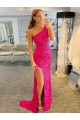 Sweep Train Fuchsia Sleeveless Sheath Velvet Sequin Evening Dress Leeds