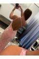 Sweep Train Pink Sleeveless Sheath Velvet Sequin Prom Dress / Evening Dress Leeds