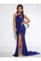 Court Train Royal Blue Sleeveless Mermaid Velvet Sequin Prom Dress / Evening Dress Leeds