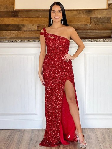 Sweep Train Burgundy Sleeveless Sheath Velvet Sequin Prom Dress Leeds