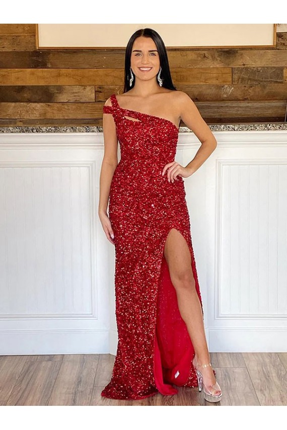Sweep Train Burgundy Sleeveless Sheath Velvet Sequin Prom Dress Leeds
