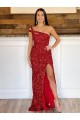 Sweep Train Burgundy Sleeveless Sheath Velvet Sequin Prom Dress Leeds