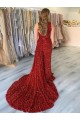 Court Train Burgundy Sleeveless Sheath Velvet Sequin Prom Dress Leeds