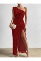 Long Red Sleeveless Sheath Velvet Sequin Prom Dress / Evening Dress Leeds