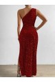 Long Red Sleeveless Sheath Velvet Sequin Prom Dress / Evening Dress Leeds