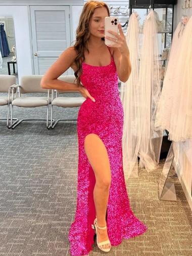 Sweep Train Fuchsia Sleeveless Sheath Velvet Sequin Prom Dress / Evening Gown Leeds