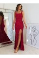 Long Burgundy Sleeveless Sheath Velvet Sequin Prom Dress Leeds