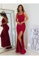 Long Burgundy Sleeveless Sheath Velvet Sequin Prom Dress Leeds